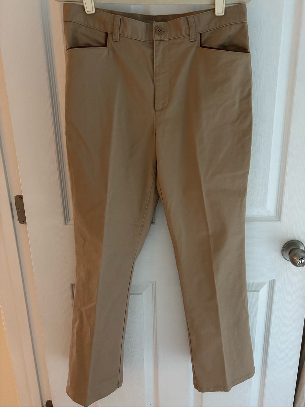 Lauren Ralph Lauren Petite 10P Straight Leg Khaki Pants Brown Pocket Trim
